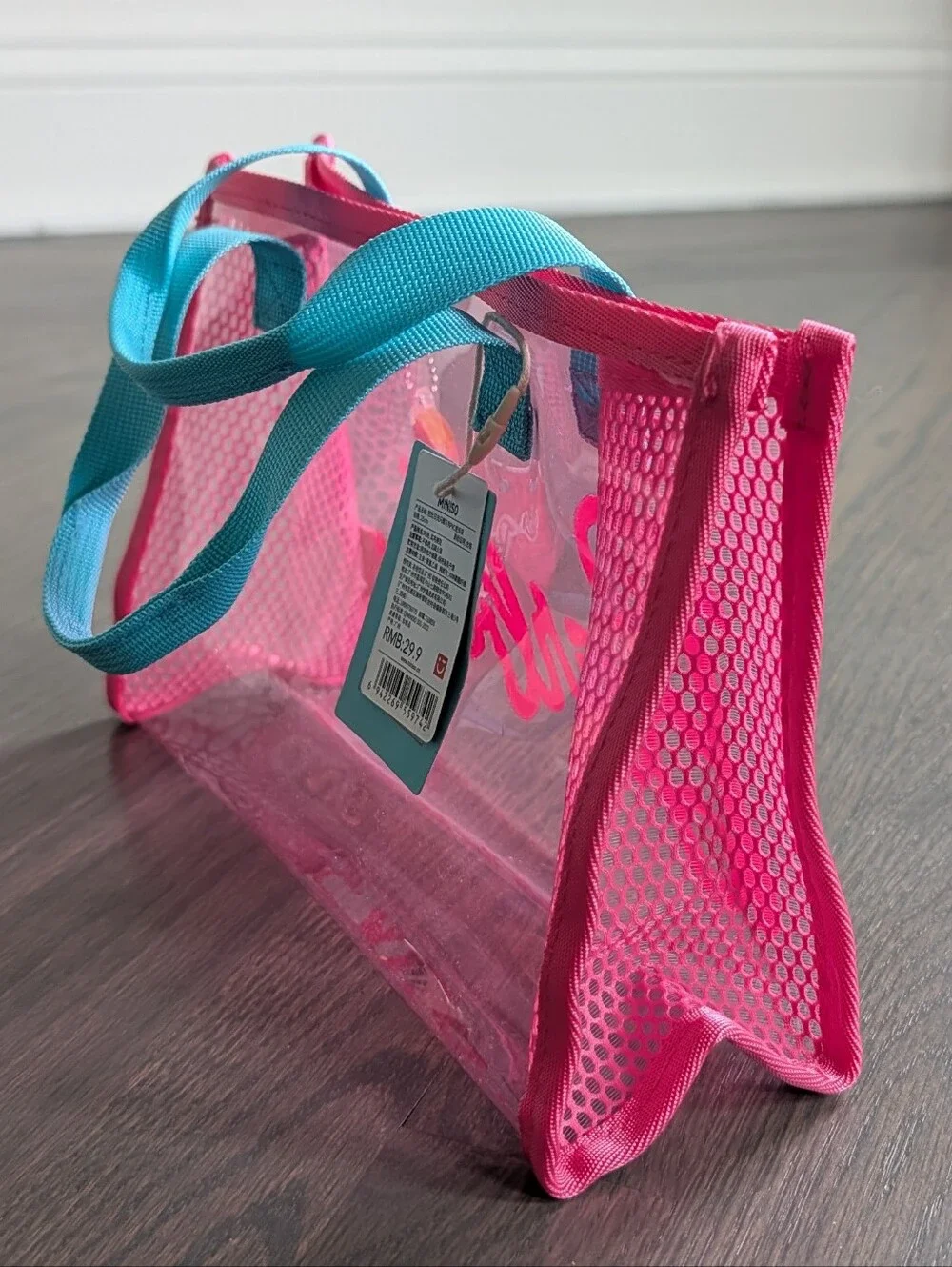 Barbie Pink Clear Tote Bag with Blue Handles